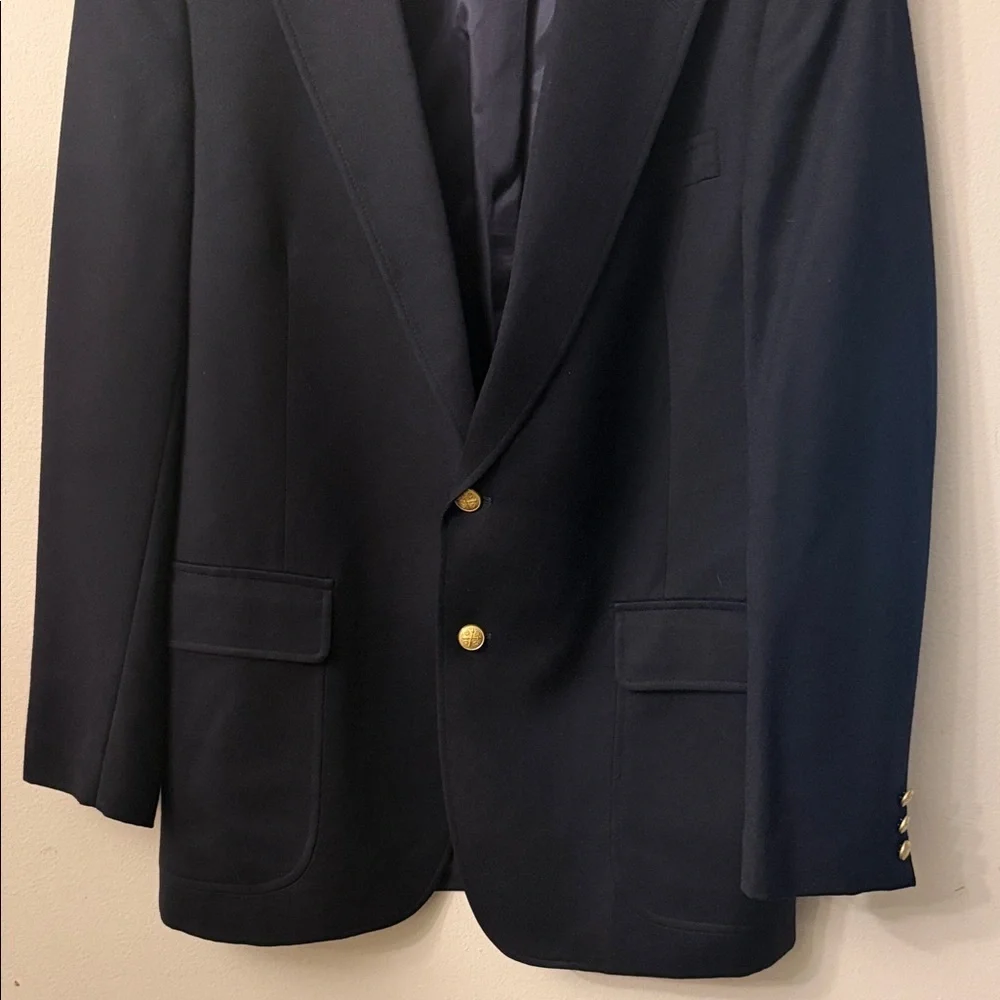 Savile row Elegant Navy Blazer with Gold Accents 💯wool Made in Poland